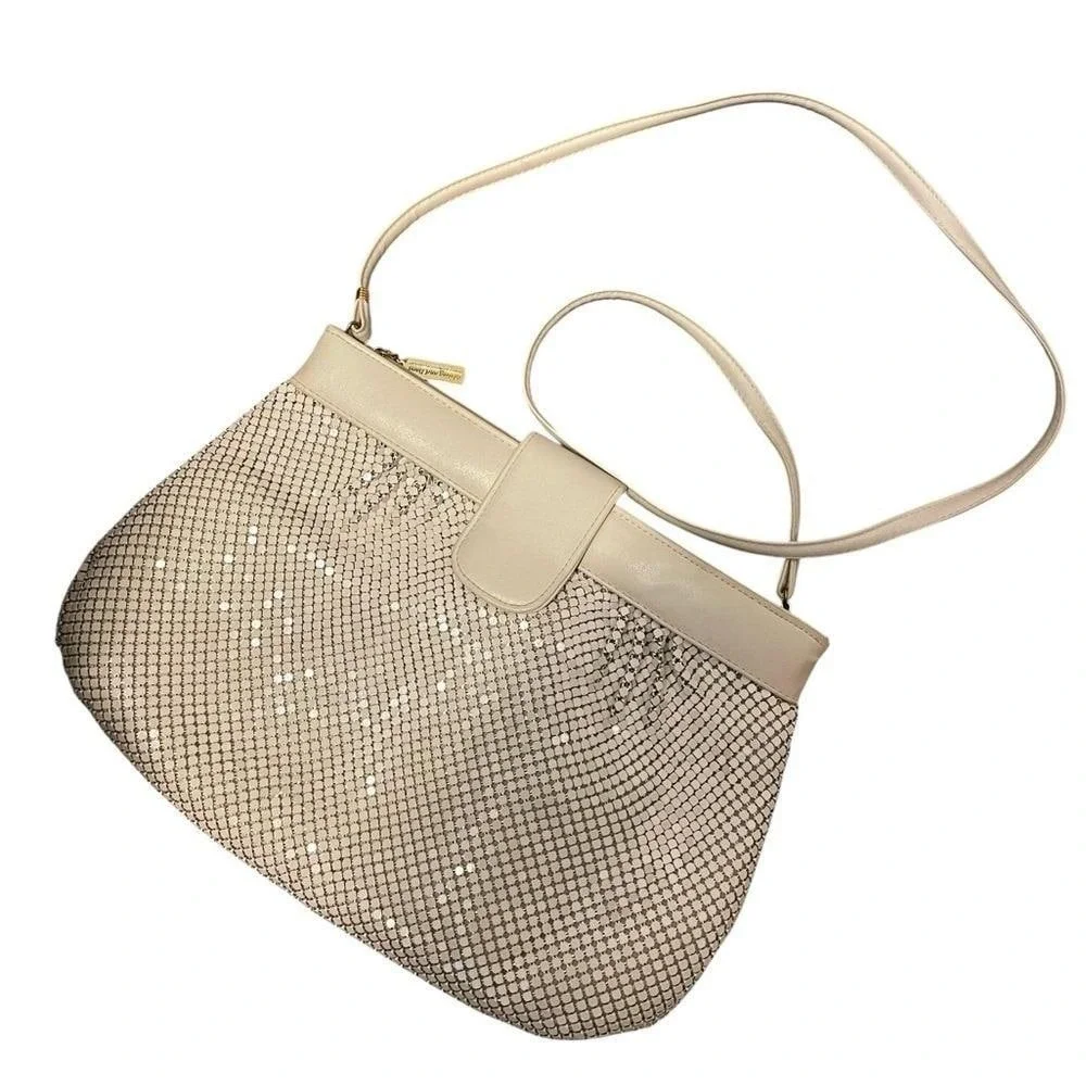 Whiting and Davis‎ Vintage Cream Metal Mesh Shoulder Bag Evening Purse Ivory